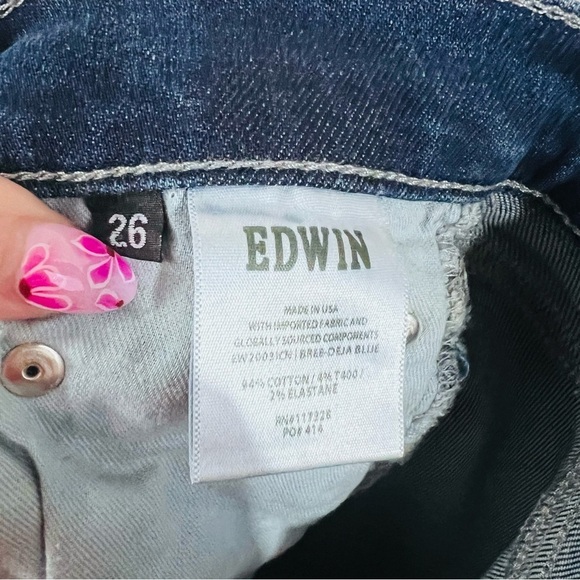 Edwin Bree Slim Straight Leg Raw Hem Jeans in Deja Blue Wash Size 26 - Picture 10 of 10